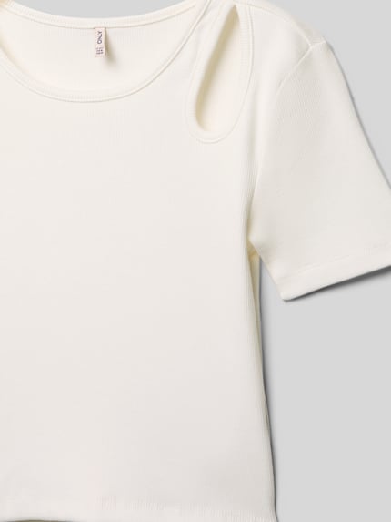 ONLY Slim fit T-shirt van katoenmix, model 'NESSA LIFE' Wit - 2