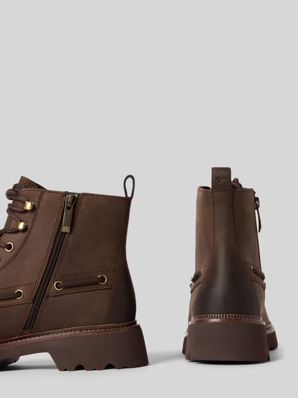 Produktfoto, Schnürstiefel aus Rindnappa mit Profilsohle von Tamaris in bruin, unikleurig, met label-detail, siernaden, aantreklus, rits, veters, ronde neus, plateau blokhak, geprofileerde TR-zool