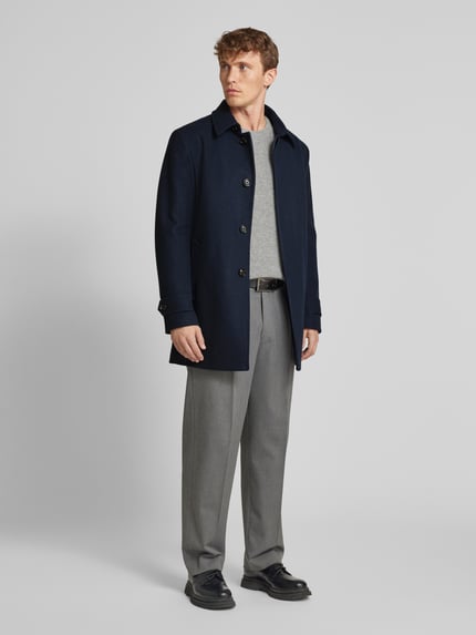 s.Oliver BLACK LABEL Regular fit lange jas in wollen look met blinde knoopsluiting Marineblauw - 1