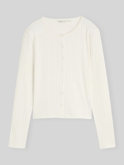 Tom Tailor Denim Slim Fit Strickjacke aus Baumwoll-Mix Offwhite 2