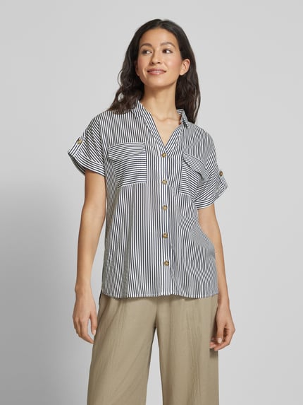 VERO MODA Bluzka koszulowa o kroju regular fit z czystej wiskozy model ‘BUMPY’ Ciemnoniebieski 4