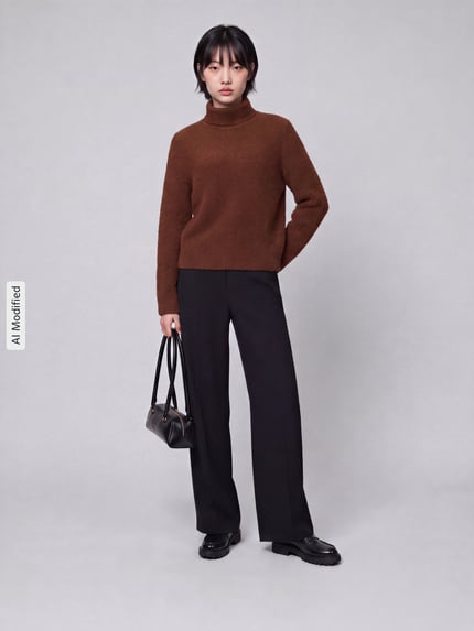 BOSS Relaxed Fit Turtleneck-Pullover aus Schurwoll-Kaschmir-Mix Modell 'Febisana' Dunkelbraun 1
