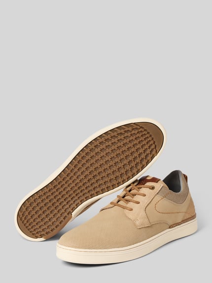Produktfoto, beige Schnürschuhe aus Leder-Mix mit Logo-Prägung, profilierte Sohle, abgerundete Passform, BULLBOXER, 4 cm Absatz, 9 cm Schafthöhe, 7 cm Schaftweite