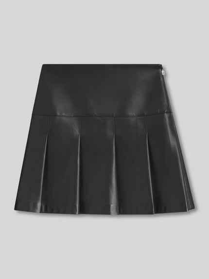 HUGO Minirok in leerlook met plooien, model 'RENORE' Zwart - 2