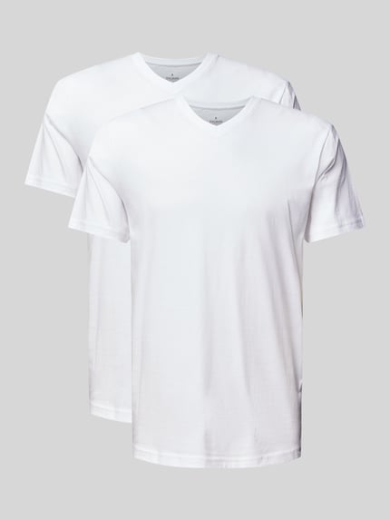 RAGMAN T-Shirt im 2er Pack mit geripptem V-Ausschnitt Weiss 2