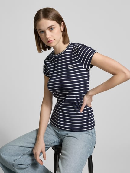 Pepe Jeans T-shirt z okrągłym dekoltem model ‘MERIBEL’ Granatowy 3