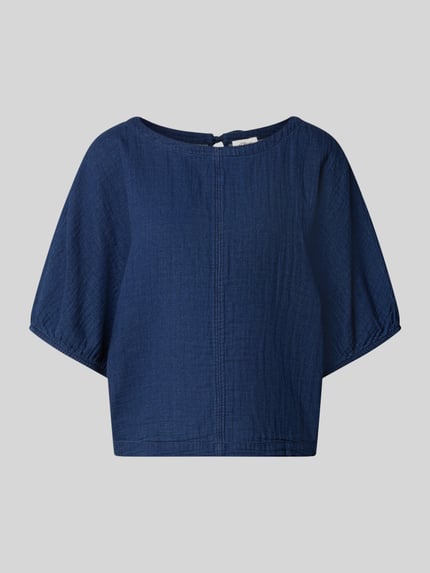 Produktfoto, Relaxed Fit Kurzarmbluse aus reiner Baumwolle von s.Oliver RED LABEL in effen donkerblauw, rechthoekige vorm, lichte textuur