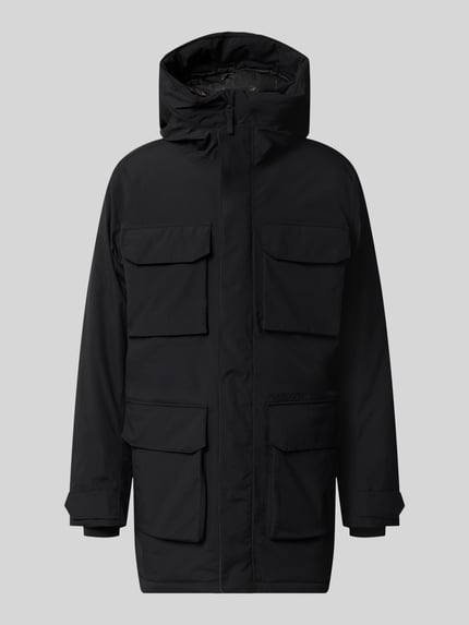 Produktfoto, Parka mit Kapuze und Pattentaschen Modell 'AIDEN' von Didriksons in Schwarz, Regular Fit, glatte Struktur, verdeckter Reißverschluss