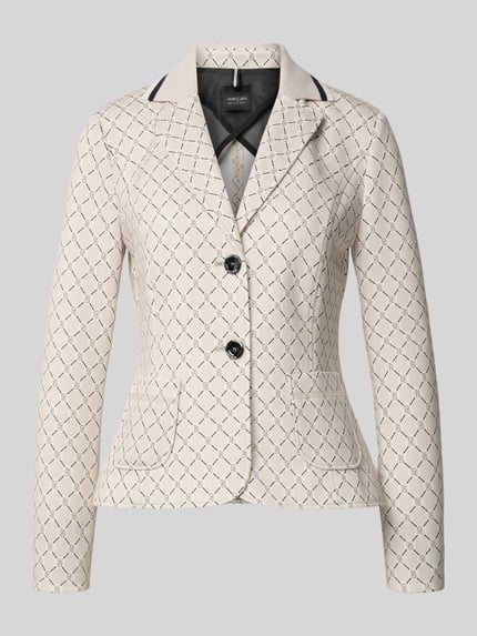 Produktfoto, Slim Fit Blazer mit aufgesetzten Taschen und Knopfverschluss von Marc Cain im Allover-Look, Material-Mix mit Stretch-Anteil, creme mit schwarzem Muster