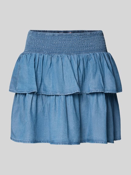 Productfoto, mini-jeansrok model 'CHARIS LIFE' van Only in denimlook, uitlopend, minilengte, elastische gesmokte boord, lyocell-materiaal
