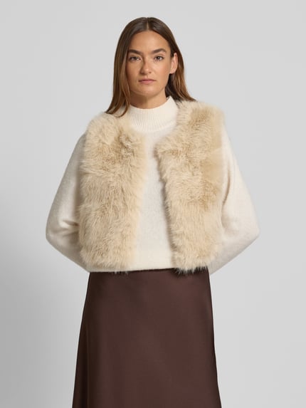 Apricot Cropped Weste aus Kunstfell mit Rundhalsausschnitt Sand 4