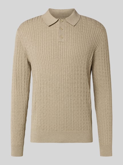 Produktfoto, Strickpullover mit Polokragen van MCNEAL in beige, katoenen structuur, regular fit, geribbelde boorden, korte knoopsluiting.