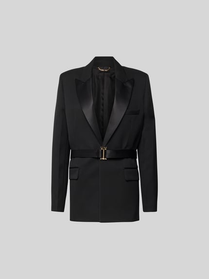 Produktfoto, Blazer mit Schurwoll-Anteil von Victoria Beckham w czerni, taliowany krój, klapy, pasek, kieszeń na piersi, gładka tekstura