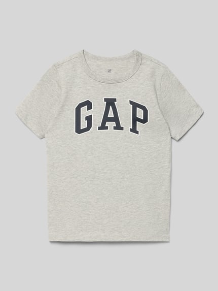 Produktfoto, Regular Fit T-Shirt mit Logo-Print von GAP aus reiner Baumwolle in Hellgrau mit Logo-Print, Rundhalsausschnitt, Kindergrößen.