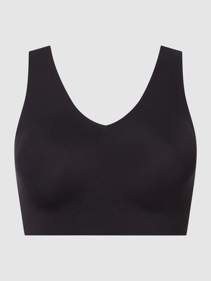 Produktfoto, Bustier mit Stretch-Anteil Modell 'INVISIBLE SOFT' von Schiesser, czarny, elastyczny materiał, dopasowany krój, wyjmowane wkładki, głęboki dekolt, elastyczna taśma