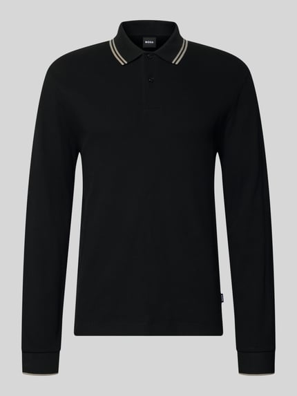 Produktfoto, zwart Regular Fit Poloshirt uit katoenmix model 'H-Pittman 10' van BOSS, heren poloshirt, gladde stof met ribkraag en knopen