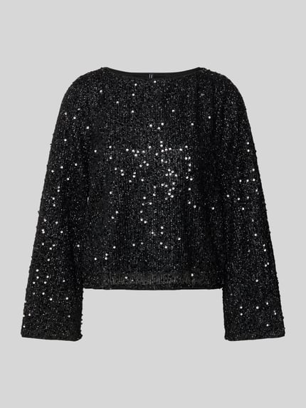 VERO MODA Regular Fit Langarmshirt mit Pailletten-Besatz Modell 'NAJA' Black 2