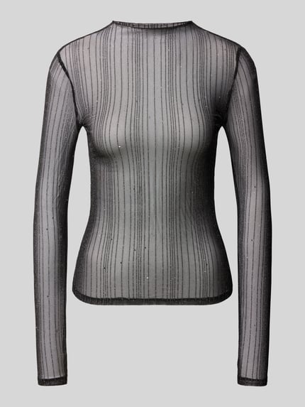 Produktfoto, semitransparentes Longsleeve mit Stehkragen Modell 'TURNO' von VILA in Grau mit schmaler Passform und feinen Längsstreifen, Damenmode Slim Fit