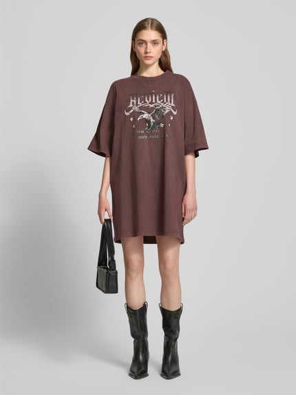 REVIEW Oversized t-shirtjurk in minilengte Donkerbruin - 1