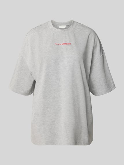 Produktfoto, Oversized T-Shirt mit Rundhalsausschnitt Modell 'Lotte' von LeGer by Lena Gercke aus reiner Baumwolle, hellgrau, strukturierte Oberfläche