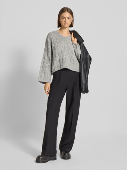NOISY MAY® Strickpullover mit Woll-Anteil und Zopfmuster Modell 'MELOISE' Mittelgrau 1