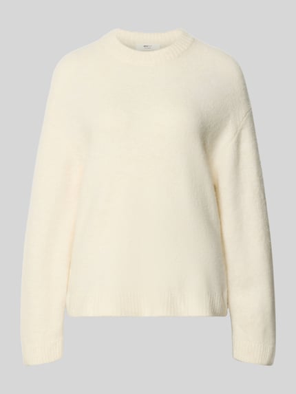 Produktfoto, Relaxed Fit Strickpullover mit Lanawoll-Anteil von Gina Tricot in Creme, gerippte Abschlüsse, Rundhalsausschnitt, weiche Textur