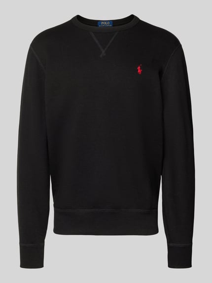 Produktfoto, Sweatshirt mit Label-Stitching von Polo Ralph Lauren in Schwarz, Baumwoll-Mix, Regular-Fit, gerippte Abschlüsse, Rundhalsausschnitt
