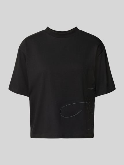 Produktfoto, czarny damski t-shirt z bawełny, model 'Duslant' od HUGO, jednolita faktura, Damski t-shirt od HUGO