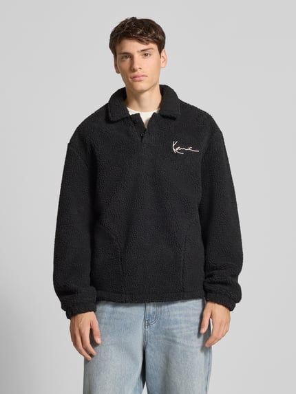 Karl Kani Teddyfell Sweatshirt mit Umlegekragen und Knopfleiste Black 4