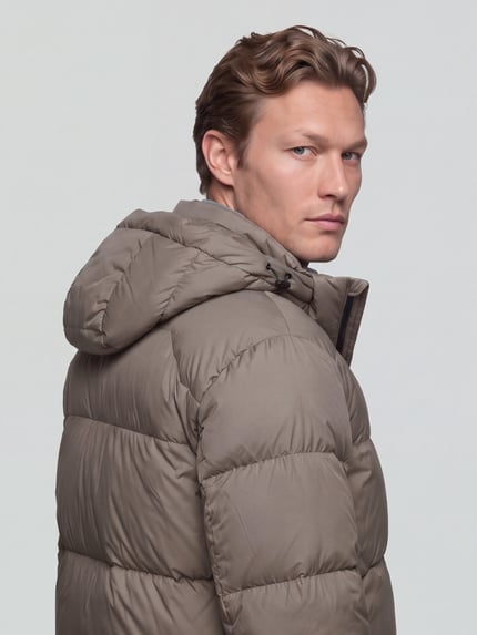 BOSS Green Daunenjacke mit Kapuze und Logo-Patch Sand 3