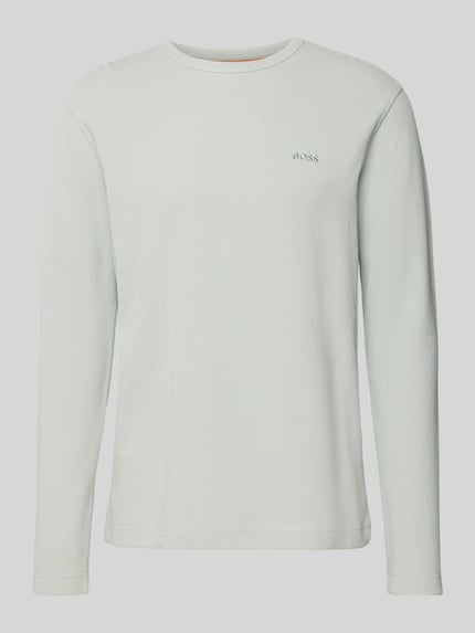 Produktfoto, Regular Fit Langarmshirt aus Baumwoll-Mix Modell 'TEMPESTO' von BOSS Orange, jasny jednolity kolor, faktura waflowa, okrągły dekolt, długi rękaw, materiał pique, subtelna aplikacja logo.
