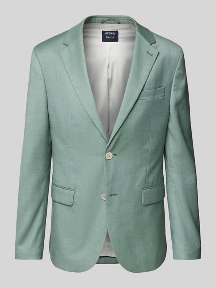 Produktfoto, Slim Fit Anzugsakko met linnen van MCNEAL in lichtgroen met knoopsluiting, reverskraag, klep- en borstzak, ruglengte 78 cm, schouderbreedte 43 cm, mouwlengte 75 cm, maat 50.