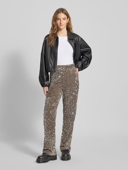 PIECES Weite Hose mit Paillettenbesatz Modell 'KAM' Anthrazit 1
