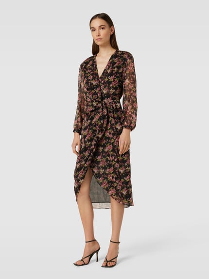 MANGO Knielanges Kleid mit floralem Allover-Muster Modell 'CAROL' Black 1