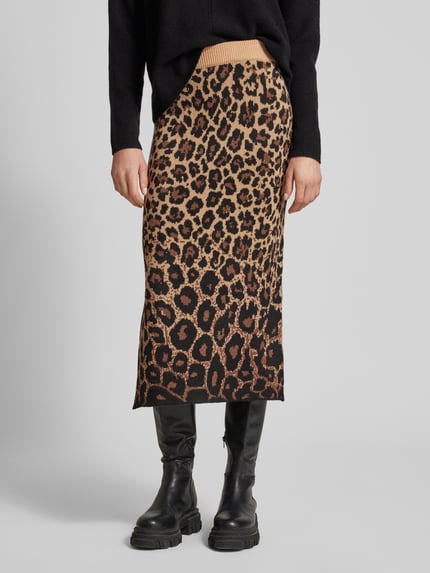 VERO MODA Spódnica midi z dzianiny z rozcięciem model ‘WHITNEY’ Camel 4