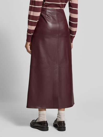 Jake*s Collection Regular fit midirok in leerlook Aubergine - 5