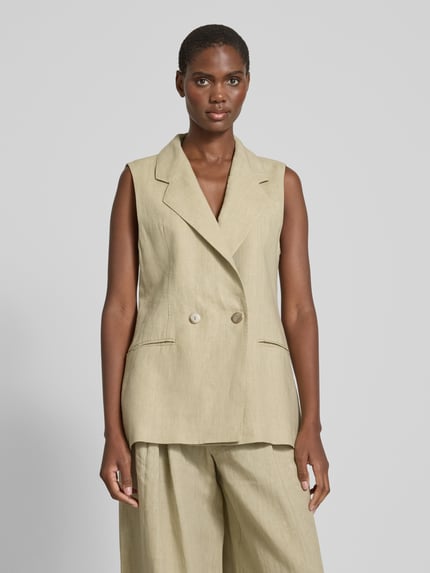Marella Kamizelka lniana o kroju relaxed fit z lamowanymi kieszeniami model ‘DRAMMA’ Zielony 4