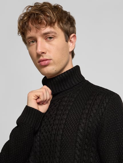 JACK & JONES Coltrui met kabelpatroon, model 'PAUL' Zwart - 3