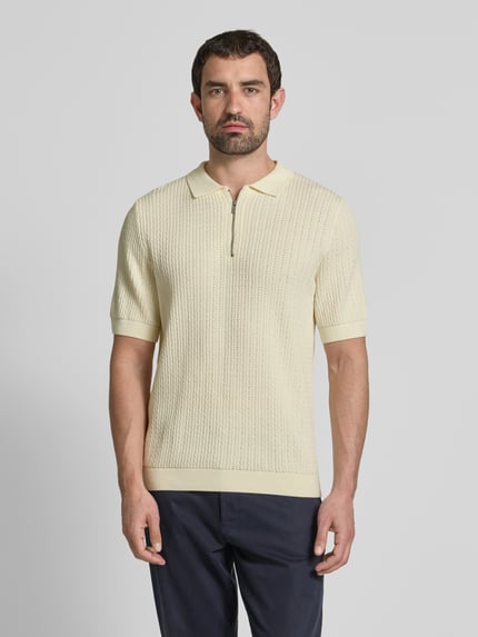 Jake*s Studio Men Regular Fit Poloshirt mit Zopfmuster Offwhite 4