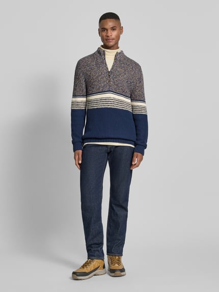 RAGMAN Slim Fit Troyer in Strick-Optik Modell 'Mouline' Marine 1
