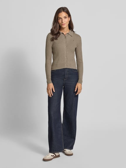 Tommy Hilfiger Regular Fit Strickjacke aus Baumwoll-Mix Taupe 1
