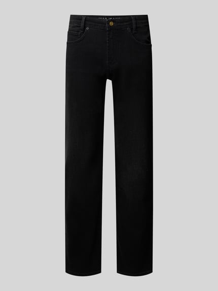 Produktfoto, Slim Fit Jeans mit Dark-Wash-Optik Modell 'Arne' von MAC, 5-Pocket-Design, Denim, Knopfverschluss, dunkle Farbe