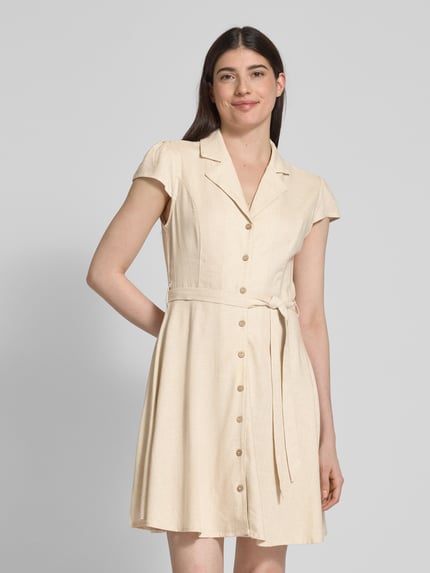 Apricot Hemdblusenkleid aus Viskose-Leinen-Mix mit Bindegürtel Sand 4