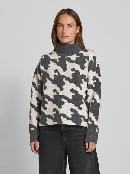 VERO MODA Regular Fit Rollkragenpullover mit Allover-Muster Modell 'HURLEY' Mittelgrau 4
