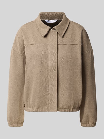 Produktfoto, Jacke mit verdecktem Reißverschluss Modell 'Cl44aire' van ZABAIONE, dames jack in regular fit met platte kraag, beige tint, textuur met visgraatpatroon, ruglengte maat S 54 cm, schouderbreedte 62 cm, borstwijdte 59 cm, mouwlengte 48 cm