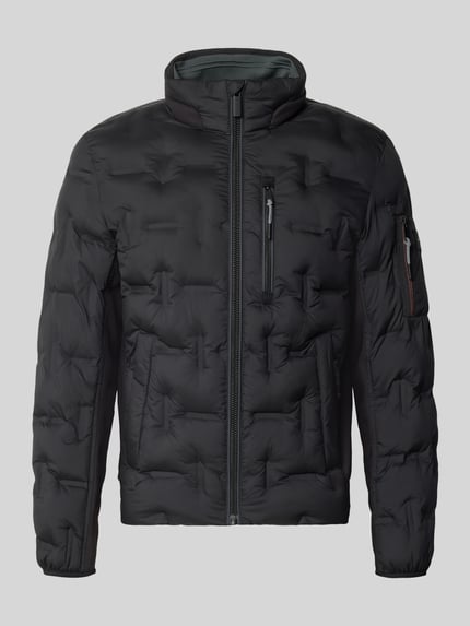 Produktfoto, czarna bomberka Regular Fit Bomberjacke mit reflektierenden Details von Tom Tailor, gładka powierzchnia, Herren Bomberjacke / bluzon