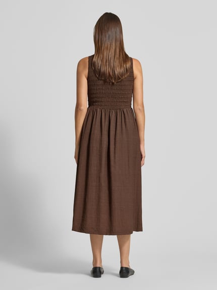 Jake*s Casual midi-jurk met smokelementen Donkerbruin - 5