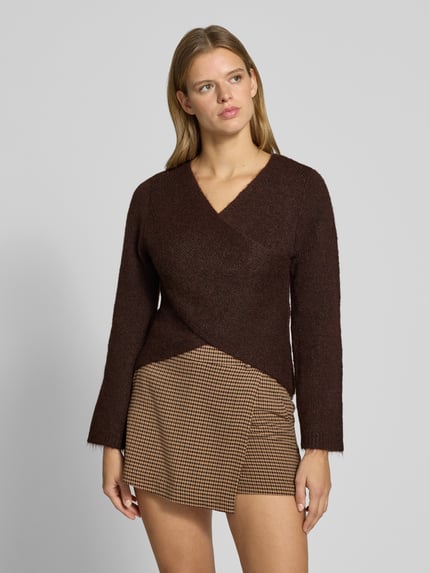 ONLY Sweter o kroju regular fit w stylu kopertowym model 'ONLMAGGIE' Ciemnobrązowy melanż 4