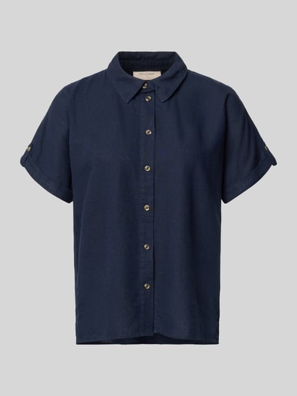FREE/QUENT relaxed fit blouse van mix van linnen en viscose model 'Lava' Marineblauw - 2