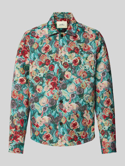 Produktfoto, Regular Fit Overshirt im Allover-Look von Les Deux im Baumwoll-Mix, bunt mit Blumenmuster, Kentkragen und Knopfleiste.